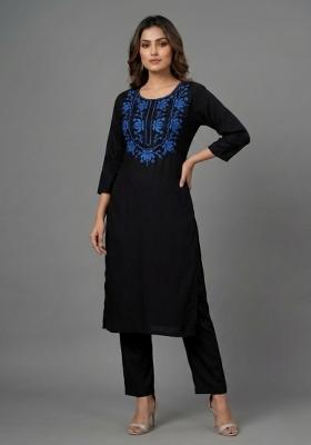 Black Embroidered Rayon Palazzo Set