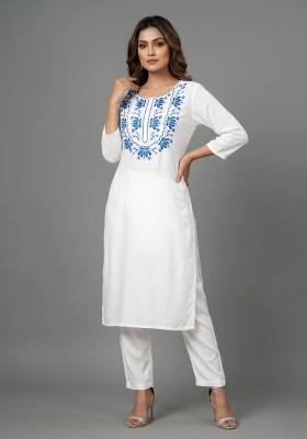 White Embroidered Rayon Palazzo Set