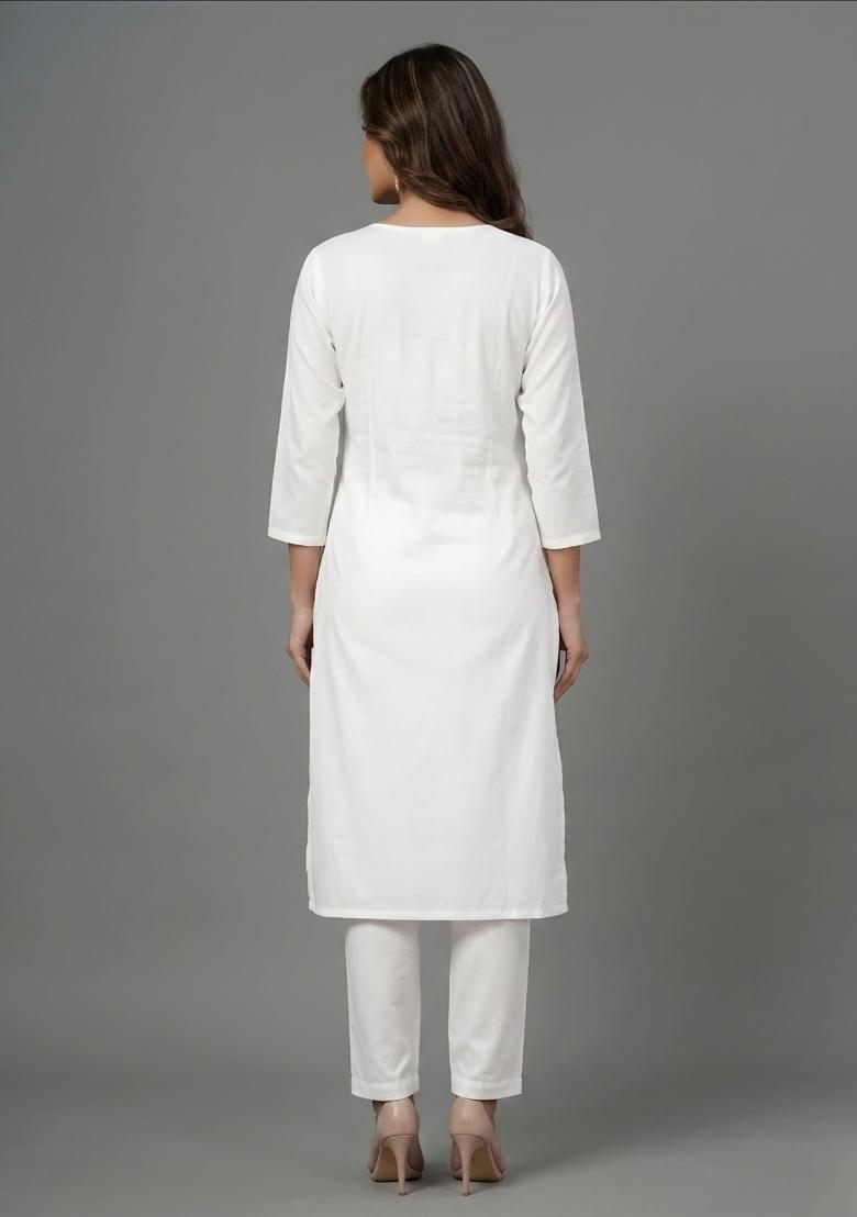 White Embroidered Rayon Palazzo Set - Indya