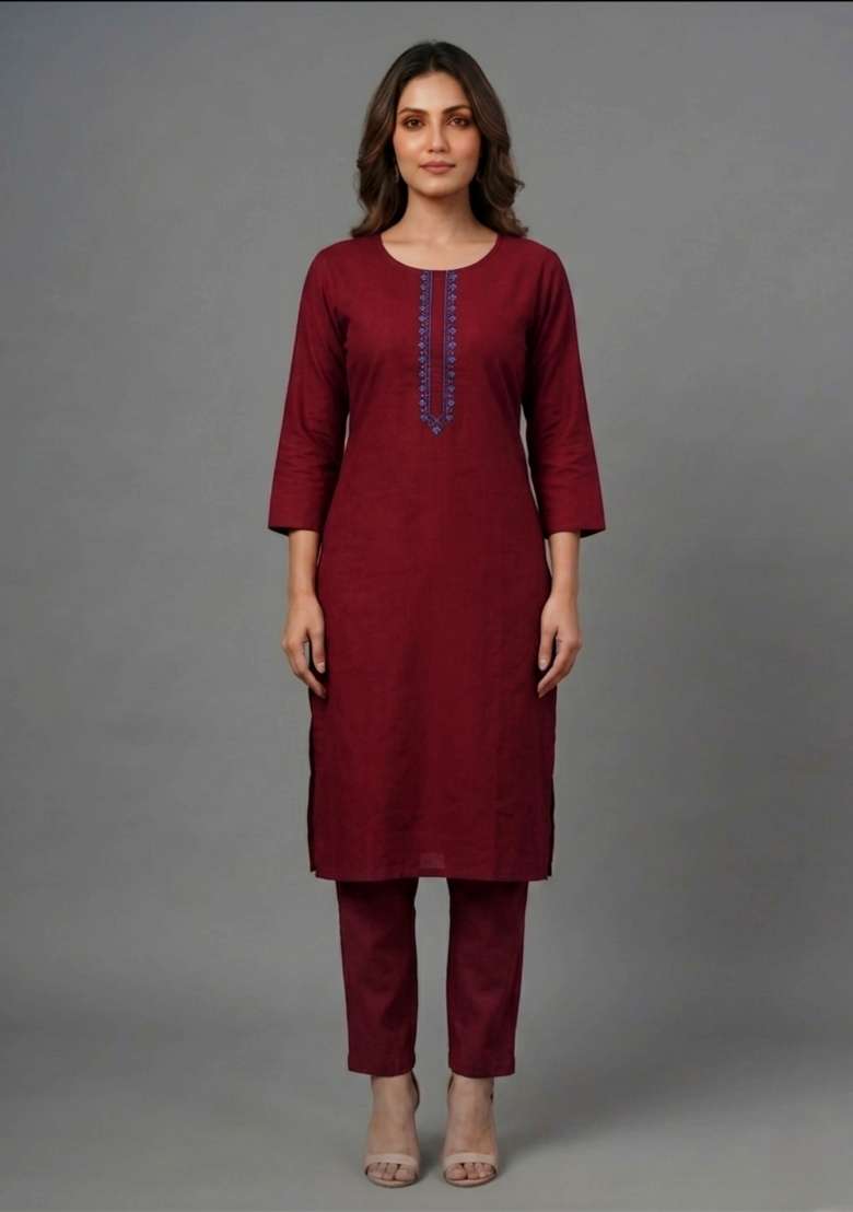 Maroon Embroidered Rayon Palazzo Set - Indya