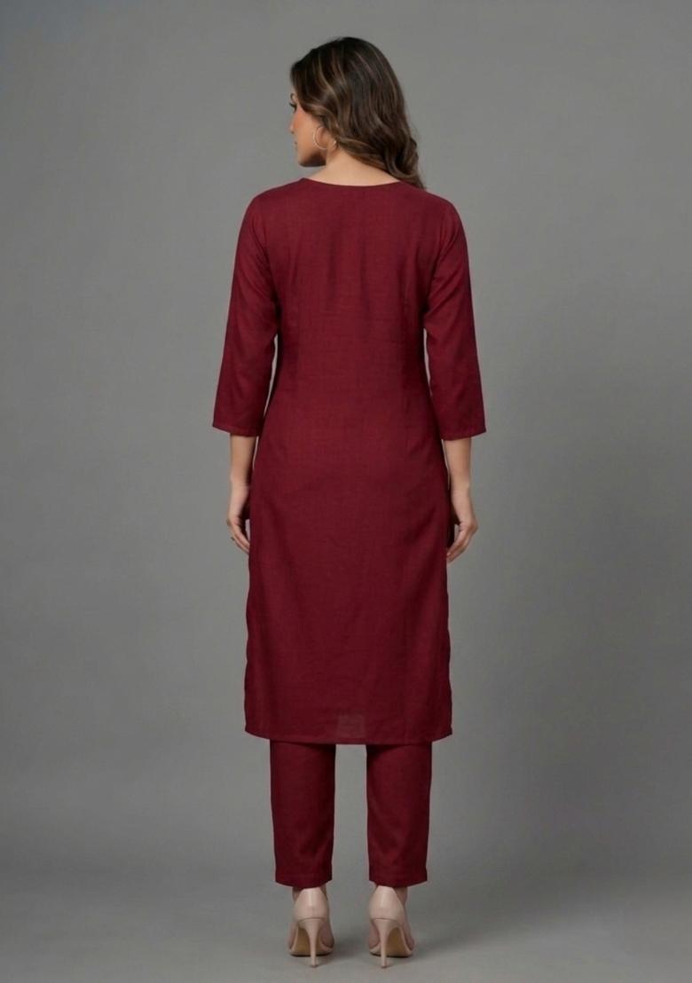 Maroon Embroidered Rayon Palazzo Set - Indya