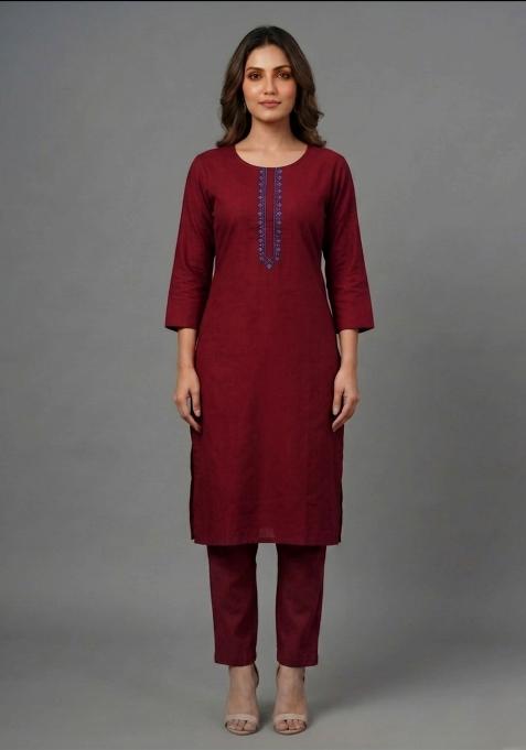 Maroon Embroidered Rayon Palazzo Set