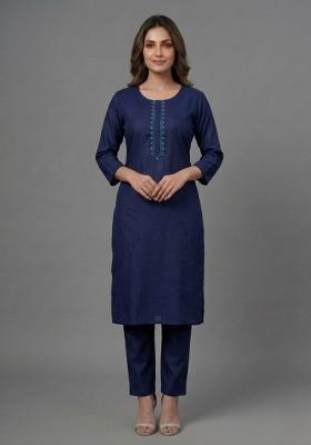 Blue Embroidered Rayon Palazzo Set