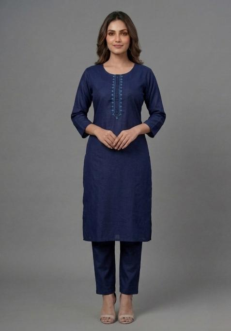 Blue Embroidered Rayon Palazzo Set