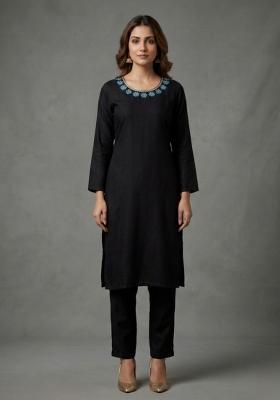 Black Embroidered Rayon Palazzo Set