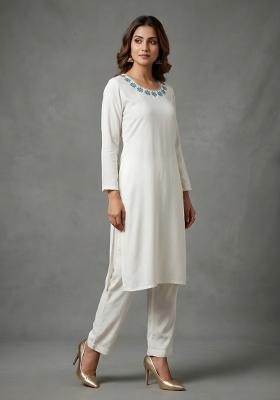 White Embroidered Rayon Palazzo Set