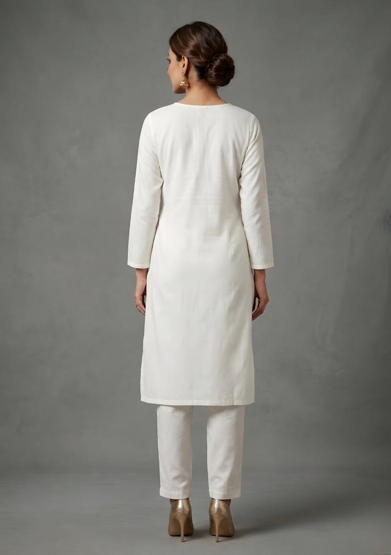 White Embroidered Rayon Palazzo Set - Indya