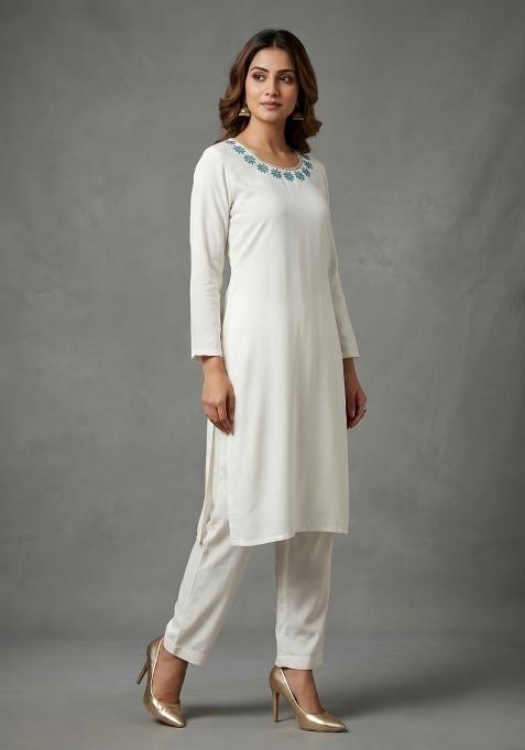 White Embroidered Rayon Palazzo Set