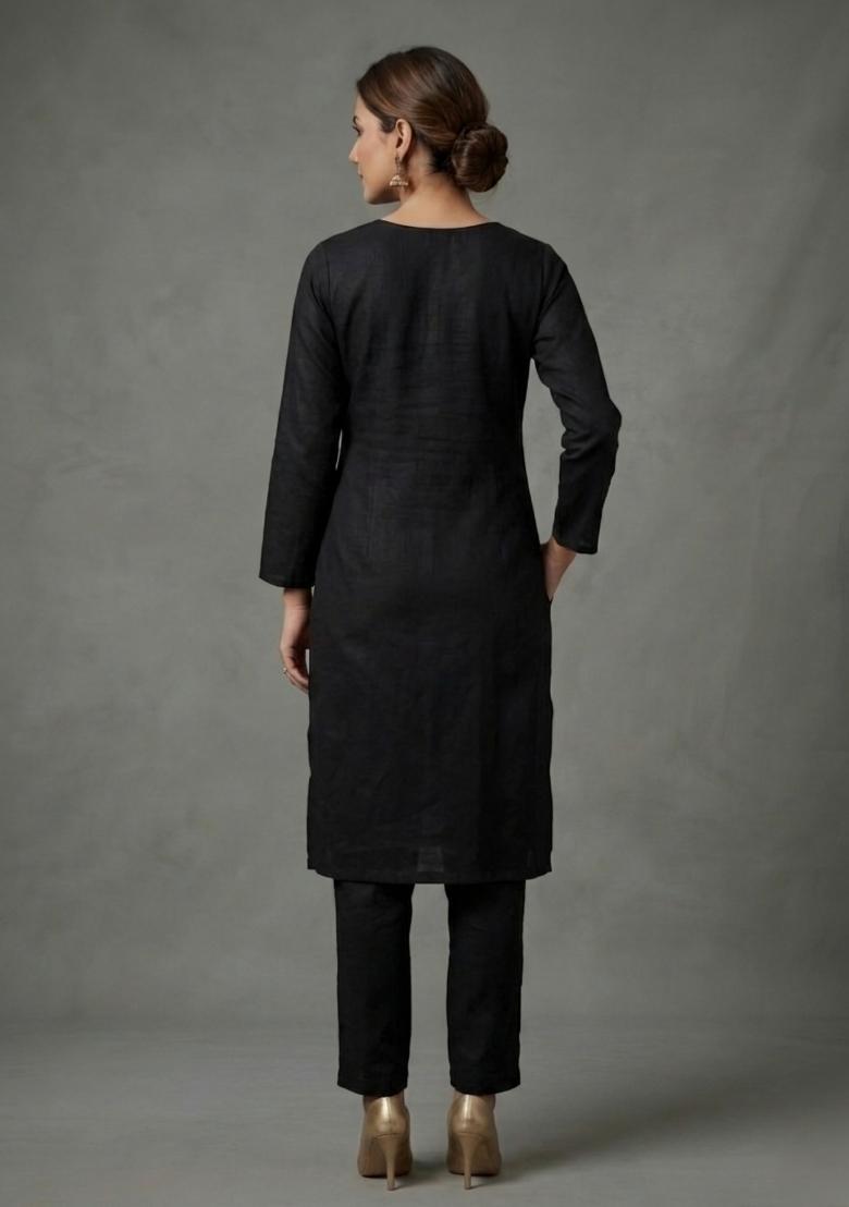 Black Embroidered Rayon Palazzo Set - Indya