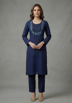 Blue Embroidered Rayon Palazzo Set