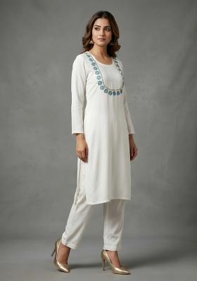 White Embroidered Rayon Palazzo Set