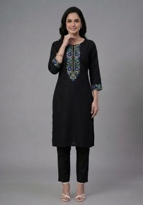 Black Embroidered Rayon Palazzo Set