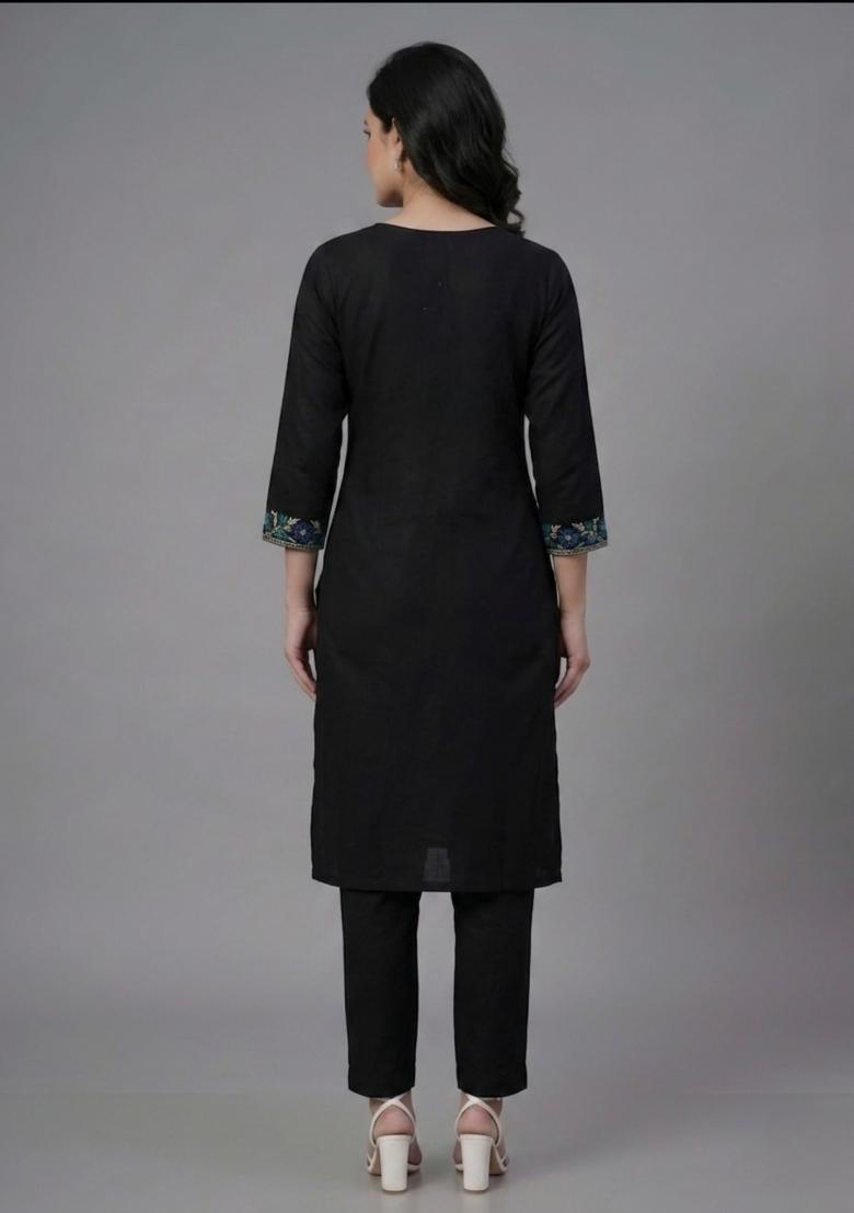 Black Embroidered Rayon Palazzo Set - Indya