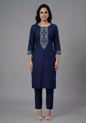 Blue Embroidered Rayon Palazzo Set