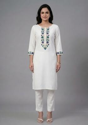 White Embroidered Rayon Palazzo Set