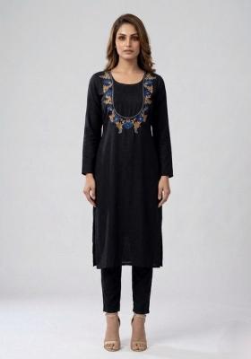 Black Embroidered Rayon Palazzo Set