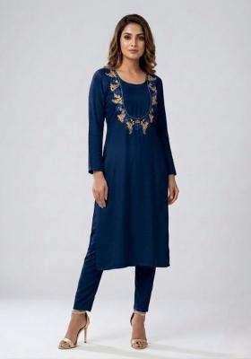 Blue Embroidered Rayon Palazzo Set