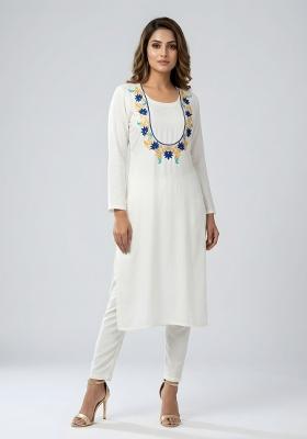 White Embroidered Rayon Palazzo Set