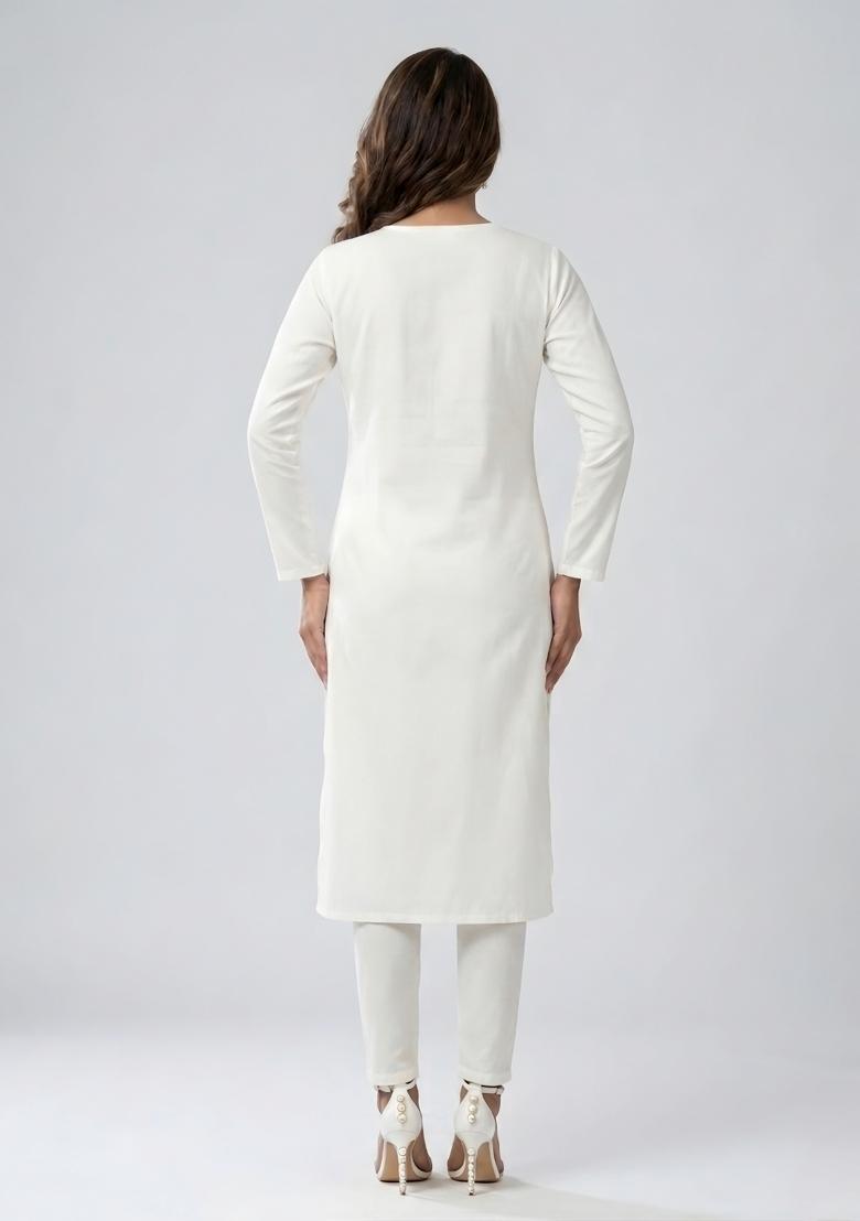 White Embroidered Rayon Palazzo Set - Indya