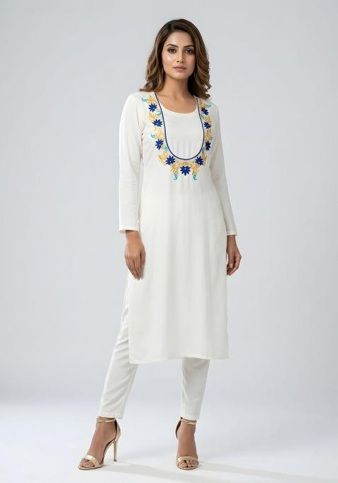 White Embroidered Rayon Palazzo Set