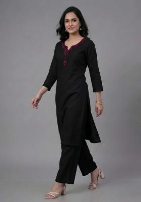 Black Embroidered Rayon Palazzo Set