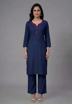 Blue Embroidered Rayon Palazzo Set