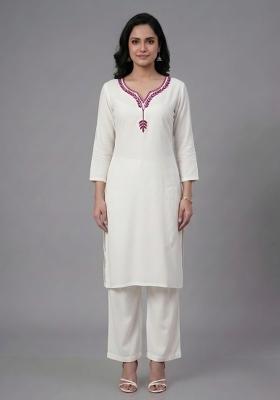 White Embroidered Rayon Palazzo Set