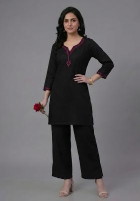 Black Embroidered Rayon Palazzo Set