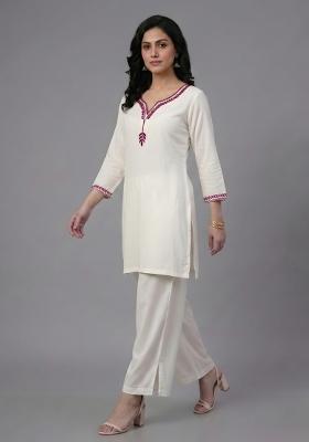 White Embroidered Rayon Palazzo Set