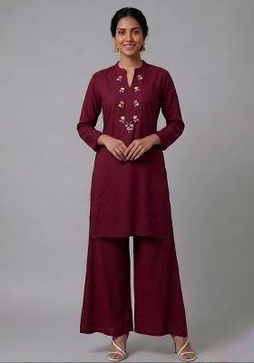 Maroon Embroidered Rayon Palazzo Set