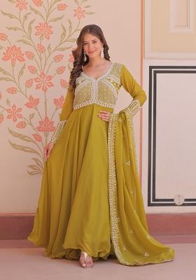 Mehendi Embroidered Georgette Anarkali With Dupatta