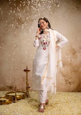 White Embroidered Chanderi Kurta Set