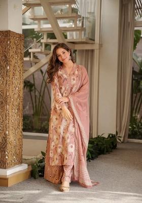 Peach Printed Cotton Kurta Set