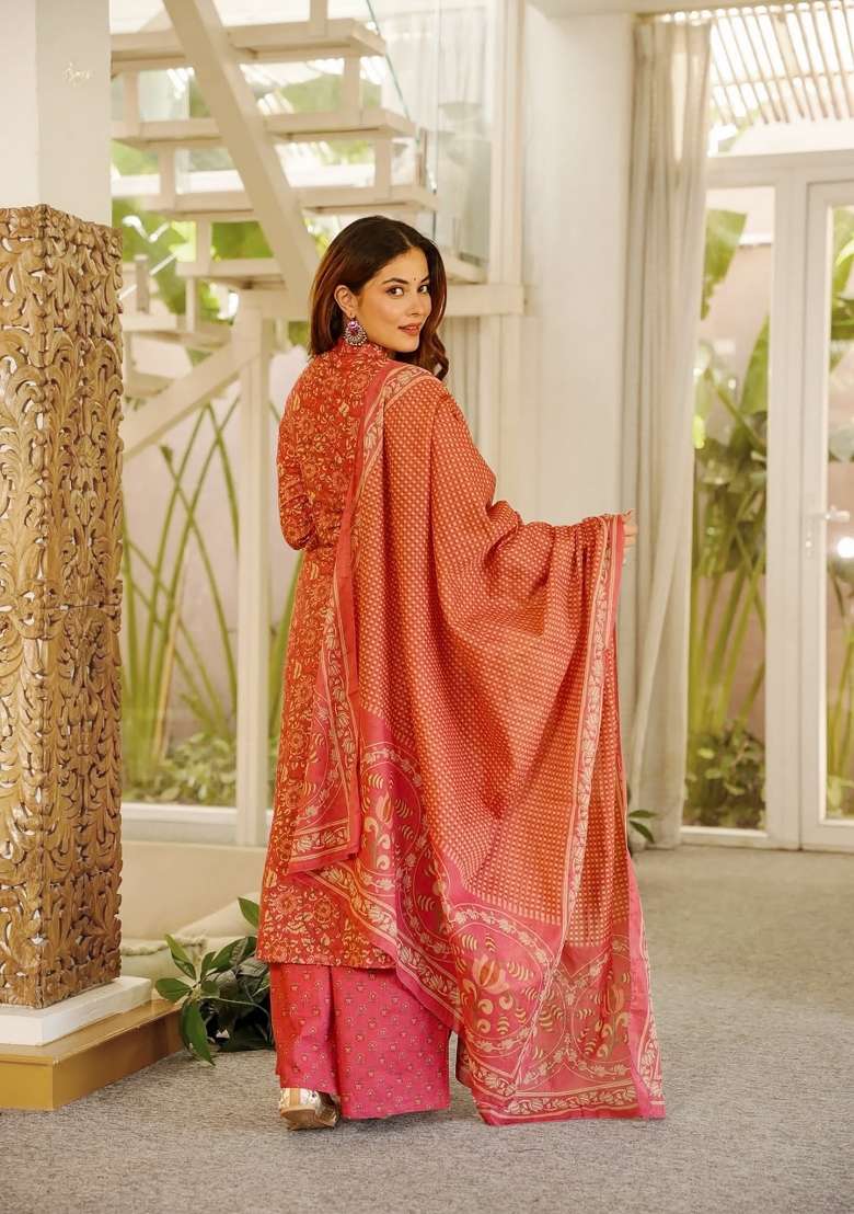 Magenta Printed Cotton Kurta Set - Indya