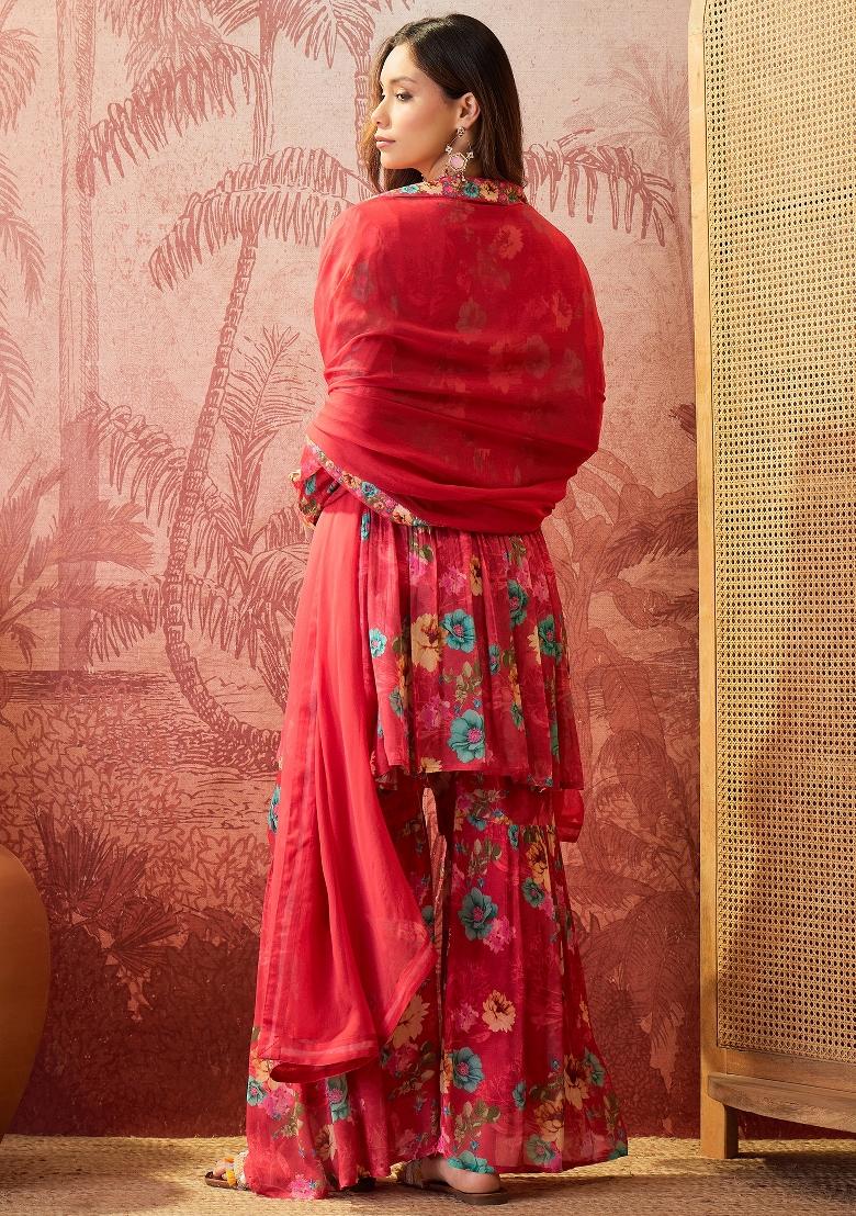 Pink Sequins Work Silk Blend Kurta Set - Indya