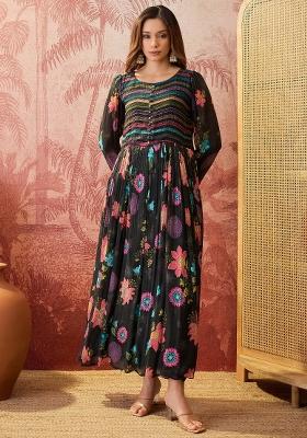 Black Sequins Work Silk Blend Kurta Set