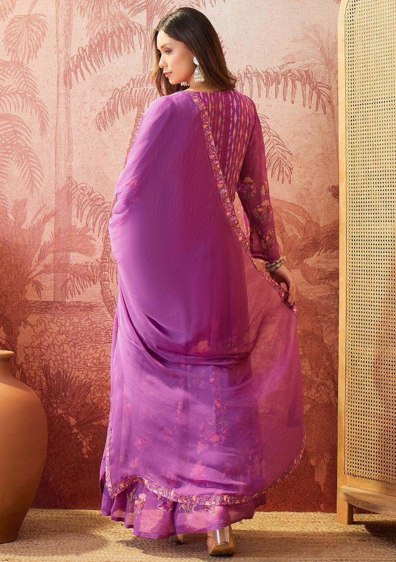 Purple Sequins Work Silk Blend Kurta Set - Indya
