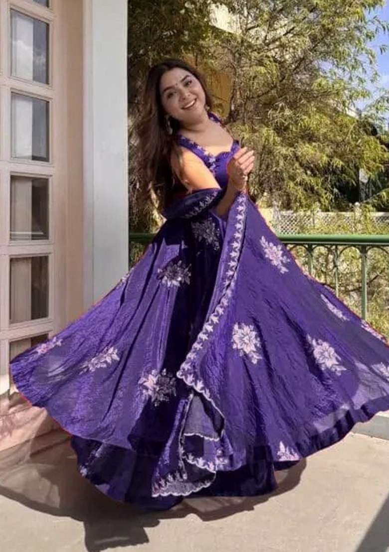 Blue Sequins Work Silk Blend Kurta Set - Indya