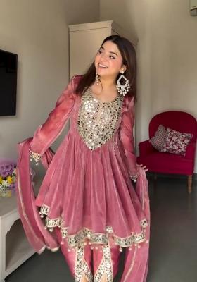 Pink Sequins Work Silk Blend Kurta Set