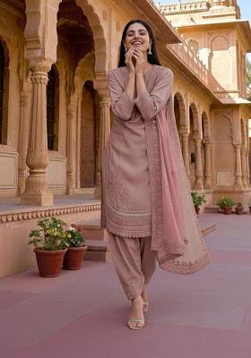 Beige Sequins Work Crepe Kurta Set