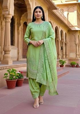 Green Sequins Work Crepe Kurta Set