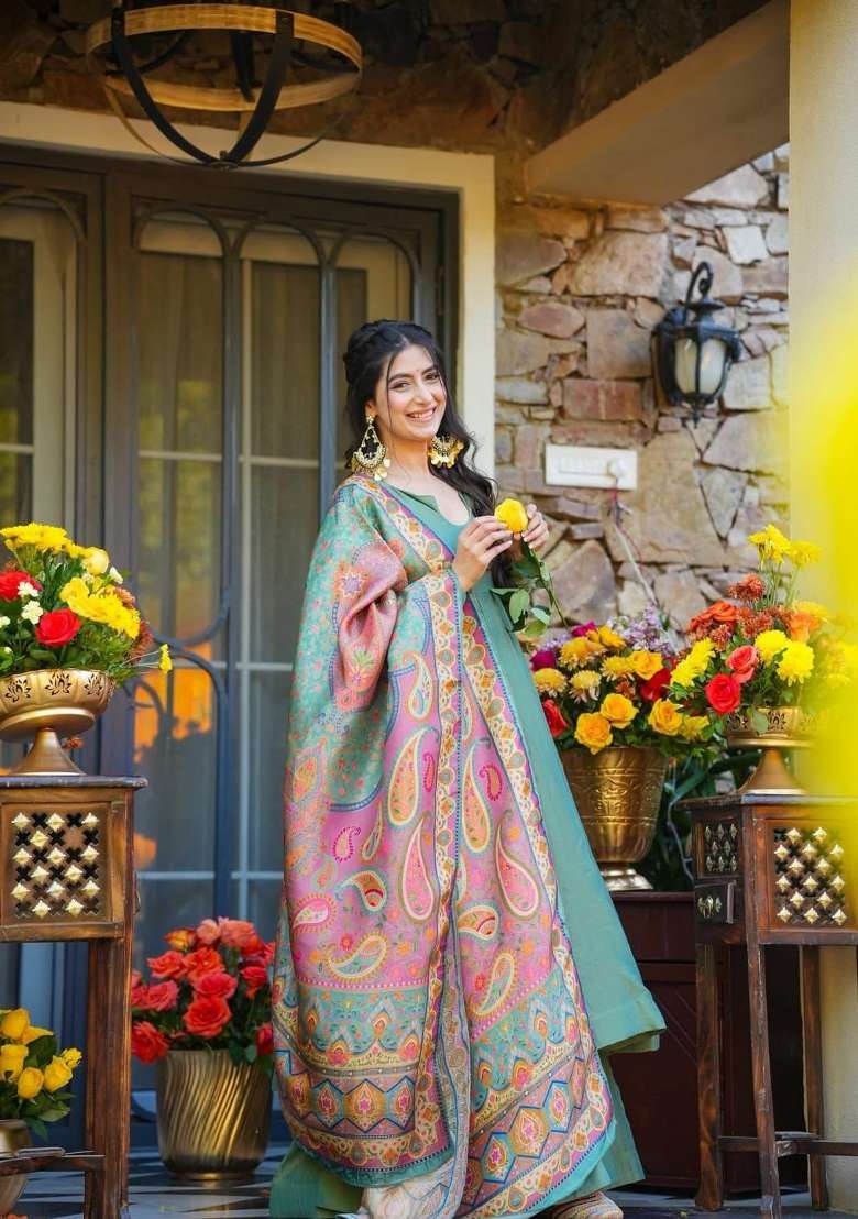 Teal Green Sequins Work Silk Blend Kurta Set - Indya