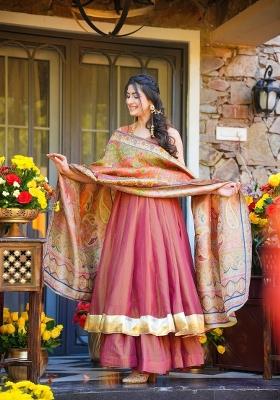 Pink Sequins Work Silk Blend Kurta Set