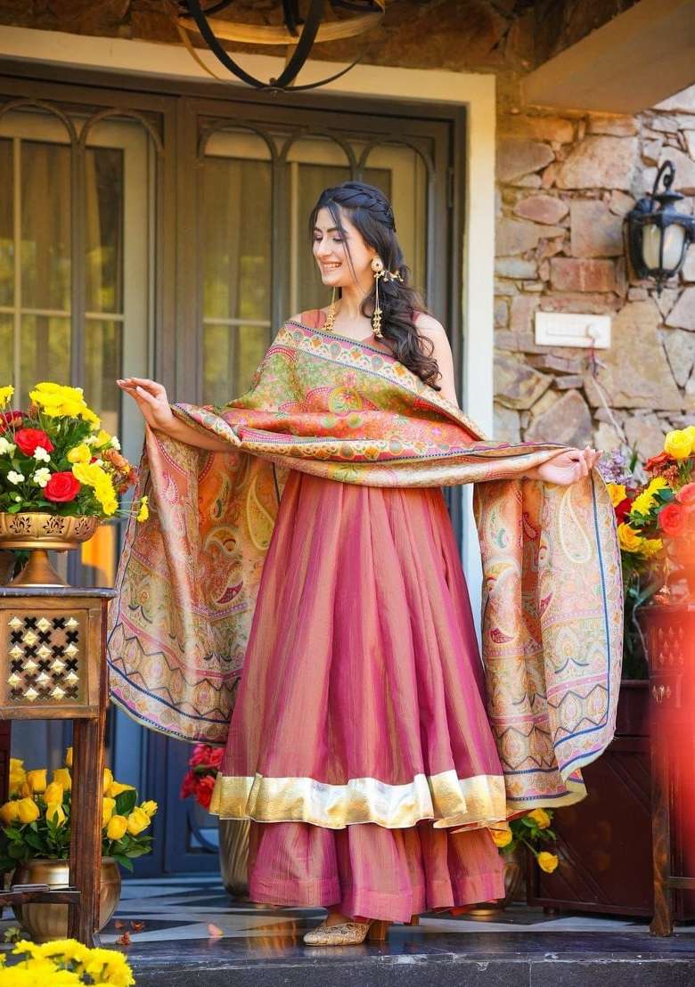 Pink Sequins Work Silk Blend Kurta Set - Indya