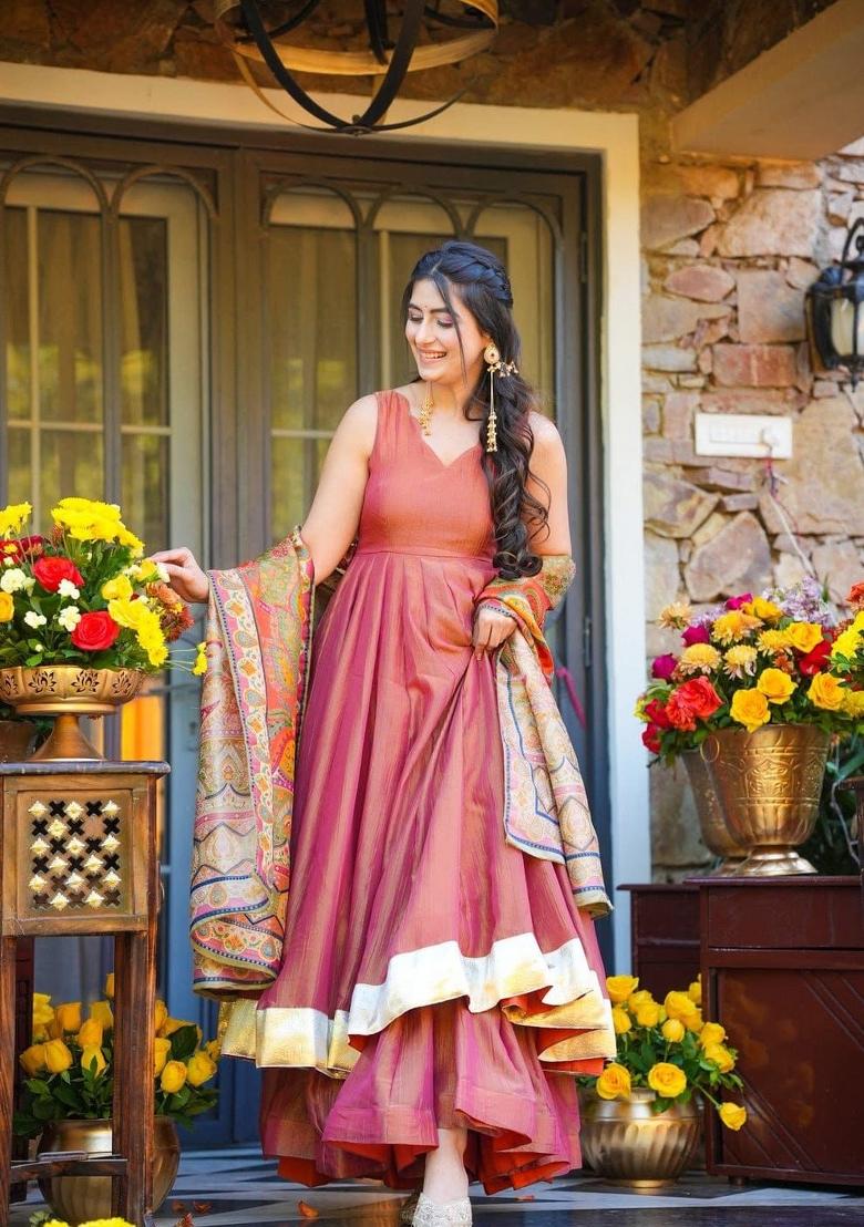 Pink Sequins Work Silk Blend Kurta Set - Indya
