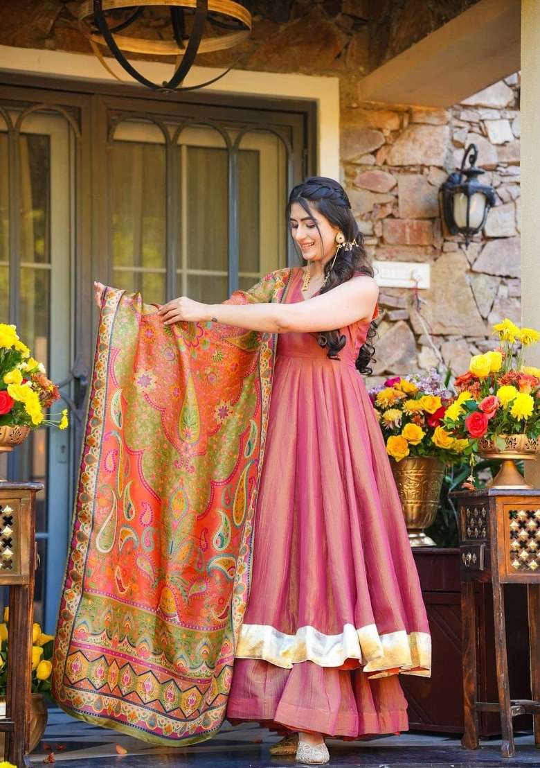 Pink Sequins Work Silk Blend Kurta Set - Indya