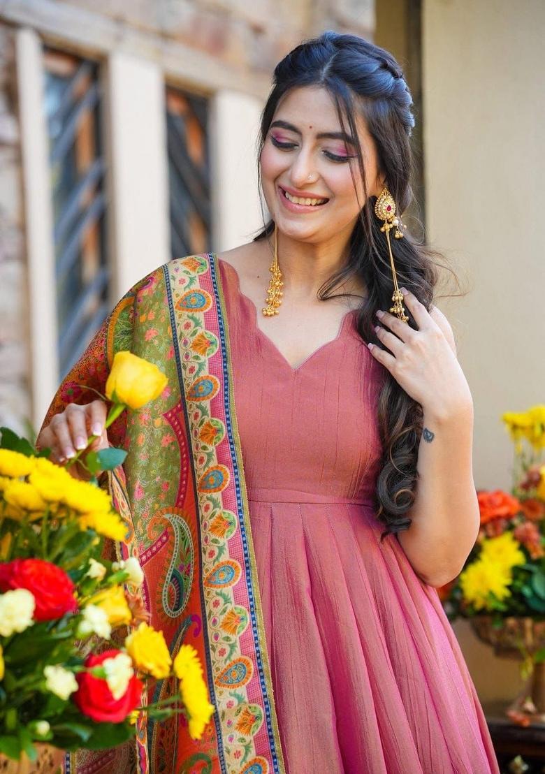 Pink Sequins Work Silk Blend Kurta Set - Indya