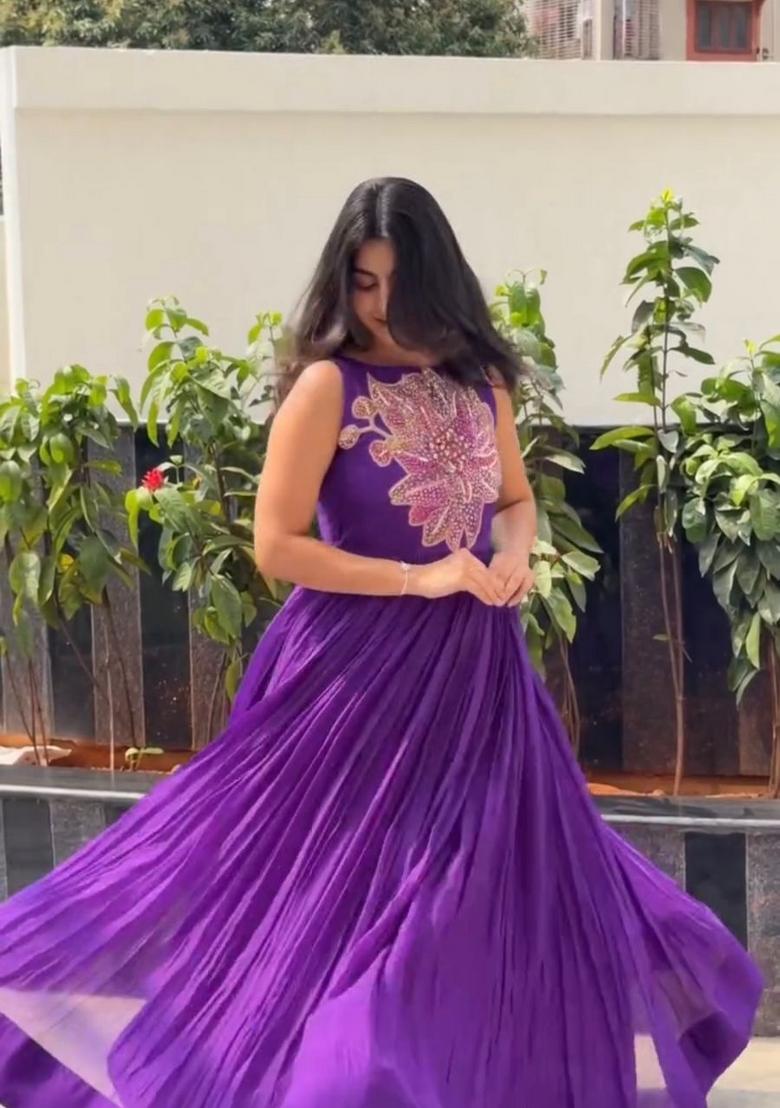 Purple Sequins Work Maslin Dress - Indya