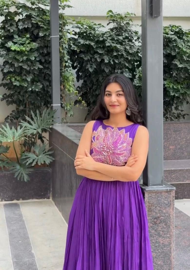 Purple Sequins Work Maslin Dress - Indya