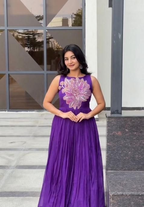 Purple Sequins Work Maslin Dress